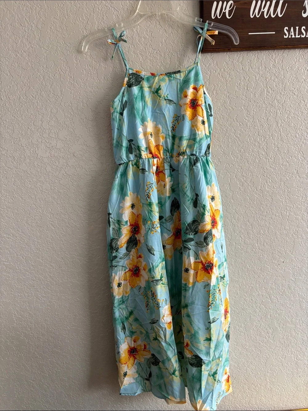 Light Blue Floral Maxi Sundress with Yellow Blooms
